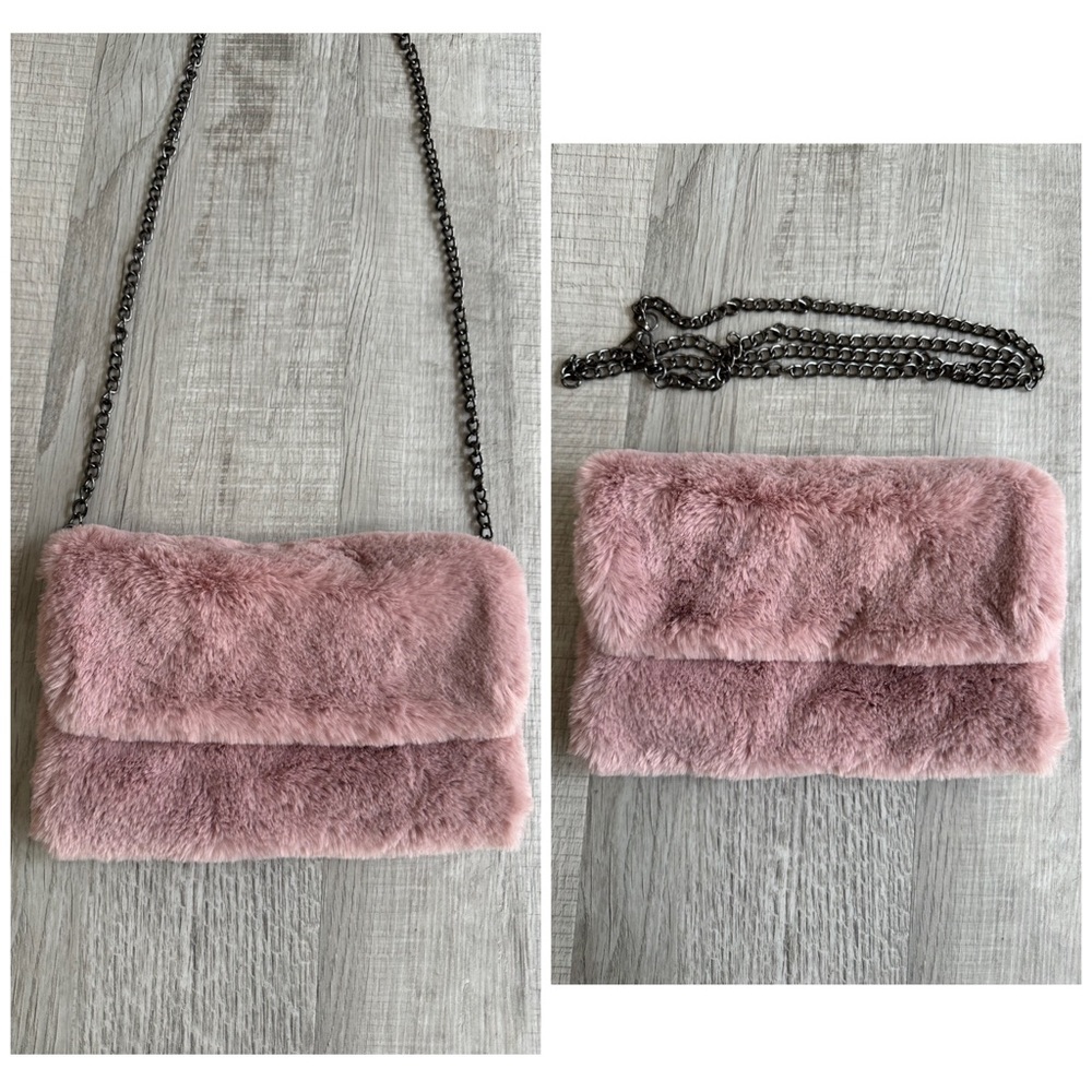 NWOT Faux Fur Light Mauve Pink Envelope Crossbody Clutch Bag